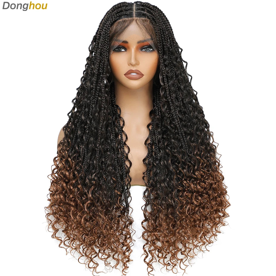 Perruque tressée Boho sans nœuds pour femmes noires, couleurs ombrées 1B/T30, style boîte bohème, tresses africaines naturelles