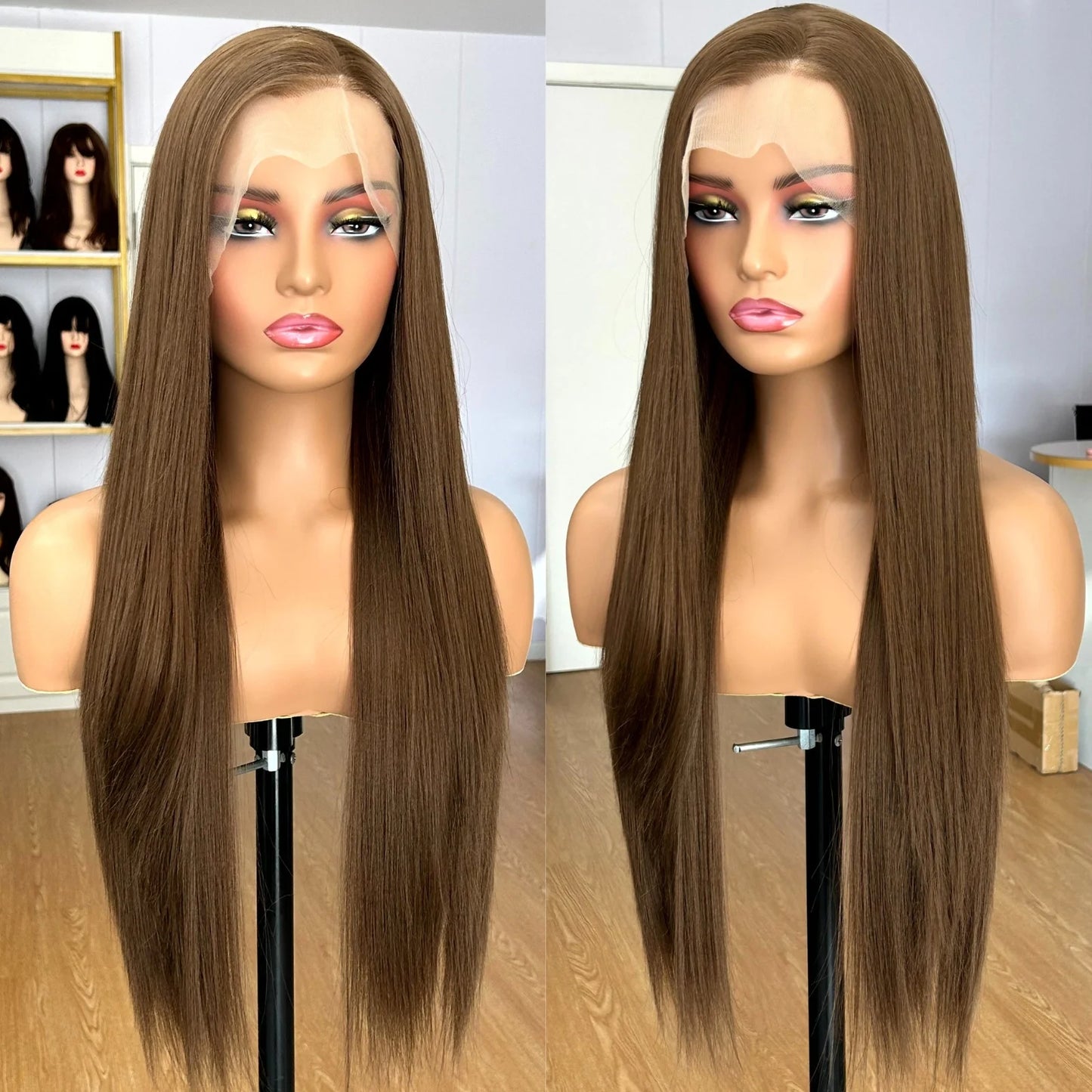 Perruque Lace Front Wig synthétique lisse et soyeuse, marron sarcelle, 13x4, avec raie libre, naturelle, pour femmes, fête quotidienne, Cosplay