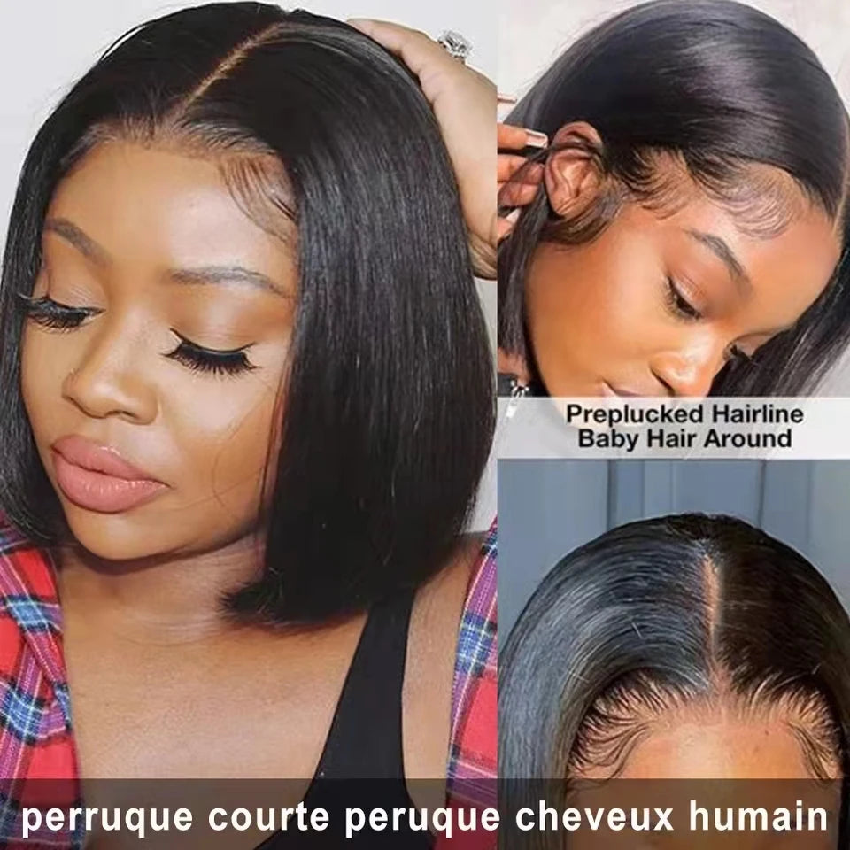 Perruque Bob courte transparente dentelle frontale perruques cheveux humains 100% droite Bob perruques pré plumées 13x4 dentelle avant perruques pour les femmes noires