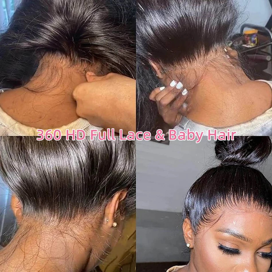 Perruque Lace Frontal Wig 360 naturelle brésilienne lisse, cheveux lisses, 13x6, Transparent, pre-plucked, pour femmes