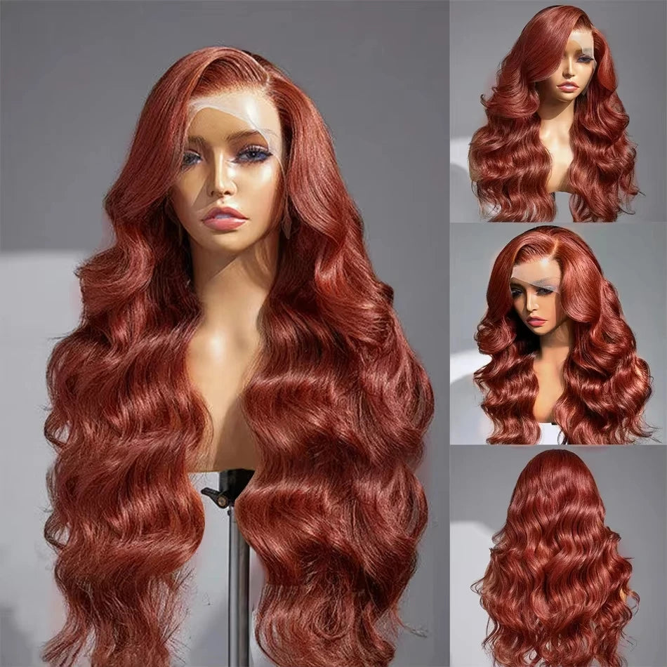 HD 13x4 brun rougeâtre vague de corps dentelle frontale perruques de cheveux humains vague d'eau brésilienne pré plumée 13x6 dentelle avant perruque pour les femmes