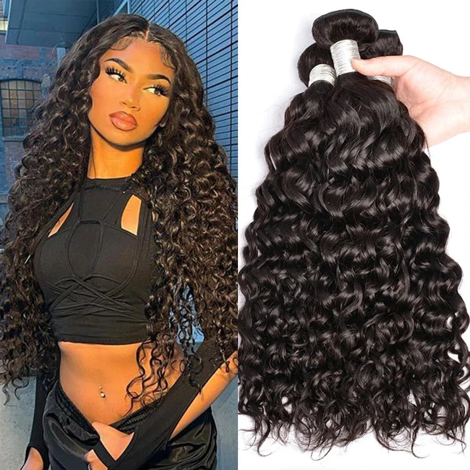 100% non transformés malaisien Remy Extensions de tissage de cheveux humains paquets de cheveux humides et ondulés cheveux humain 12A vague d'eau paquet offres