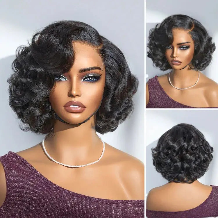 Perruque Super Haute Densité Bouclée Effet Œuf 100% Cheveux Humains Brésiliens, Perruque Frontale en Dentelle 13x4, Perruque Bob Courte Attrayante, Perruques en Dentelle Transparente