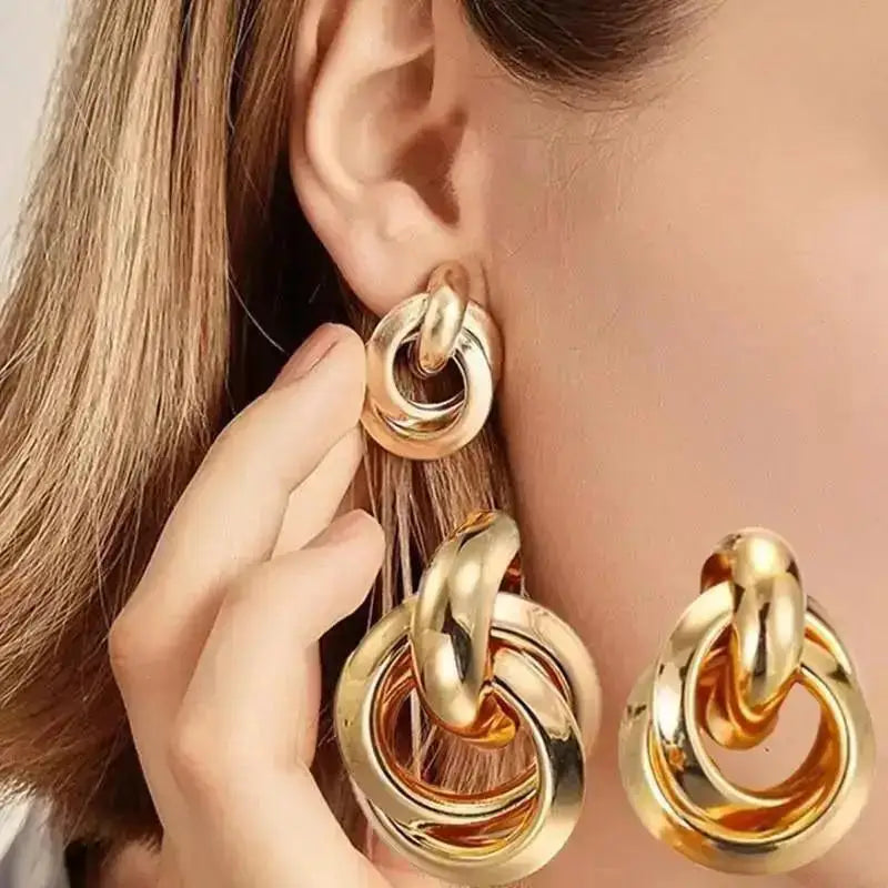 Boucles d'Oreilles Exagérées en Or pour Femme, Bijoux en Métal, Grand Cuir oral elu, Tendance, Nouvelle Collection 2024