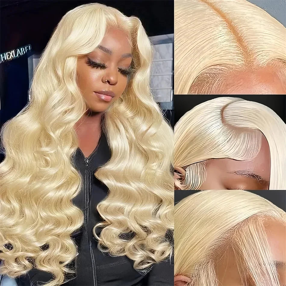 Perruque frontale en dentelle HD 613, 13x6, cheveux humains ondulés, brésiliens, densité 220, pré-épilée, blonde, dentelle transparente, 30 pouces