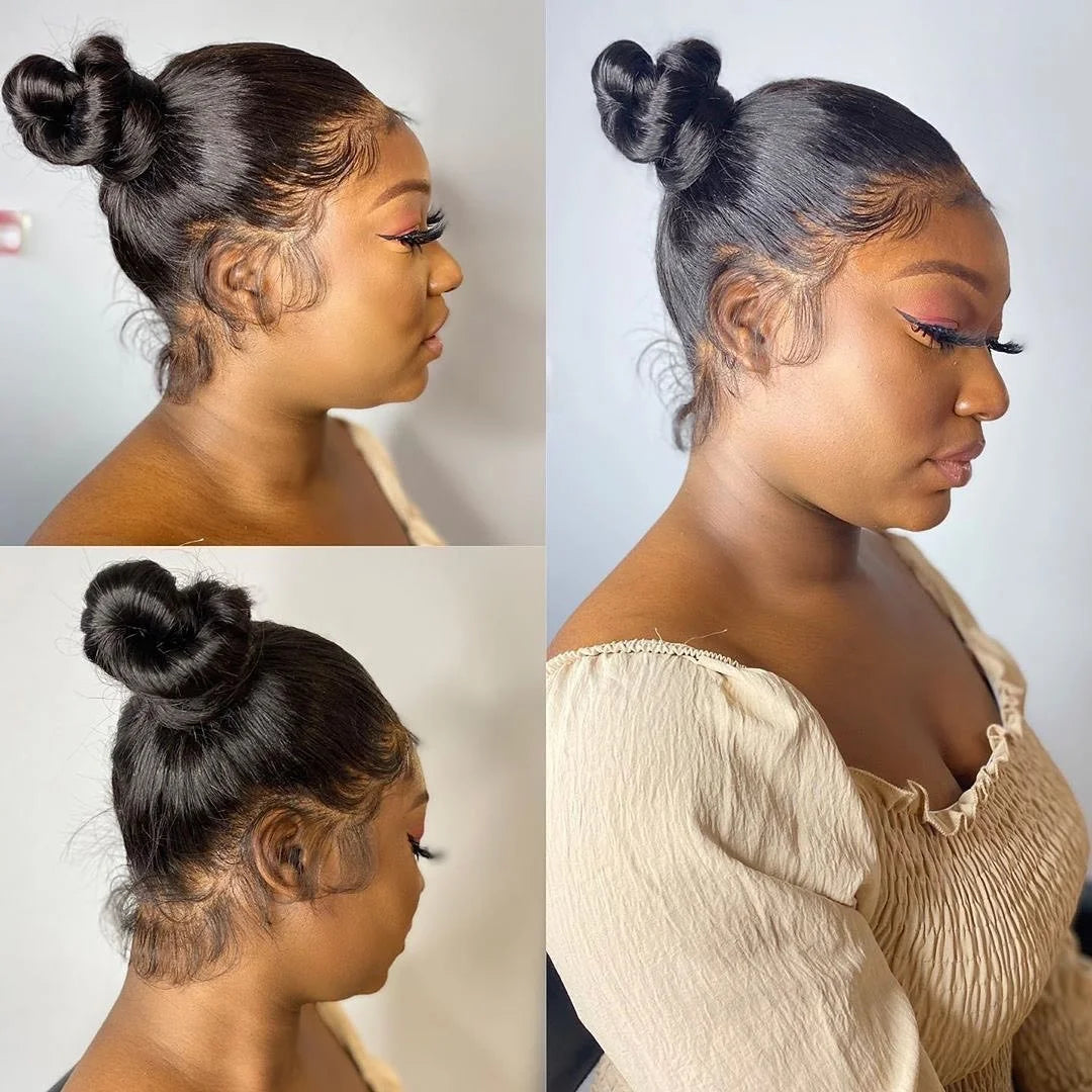 Perruque Lace Frontal Wig 360 naturelle brésilienne lisse, cheveux lisses, 13x6, Transparent, pre-plucked, pour femmes
