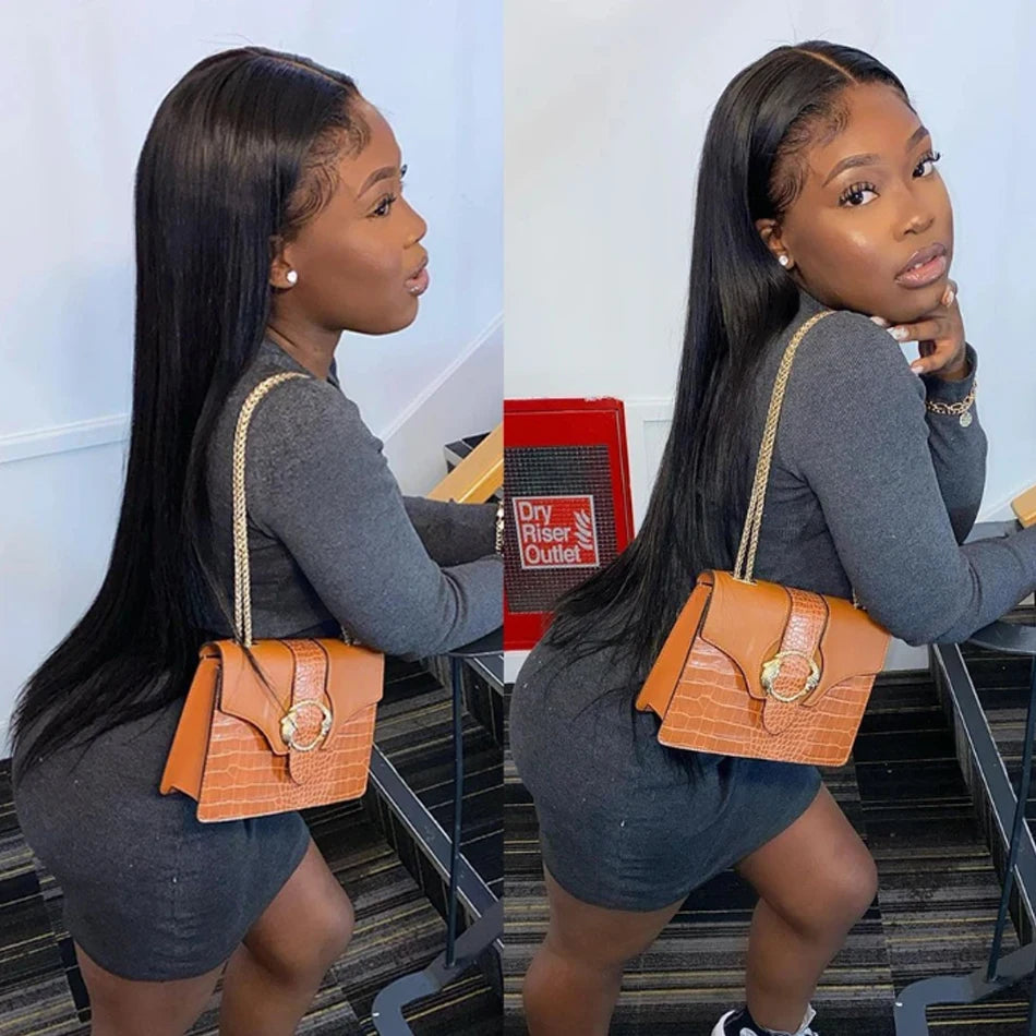 Wear And Go sans colle HD Transparent perruques cheveux humains dentelle frontale brésilienne droite prêt à porter 13X4 dentelle frontale perruque 32 pouces