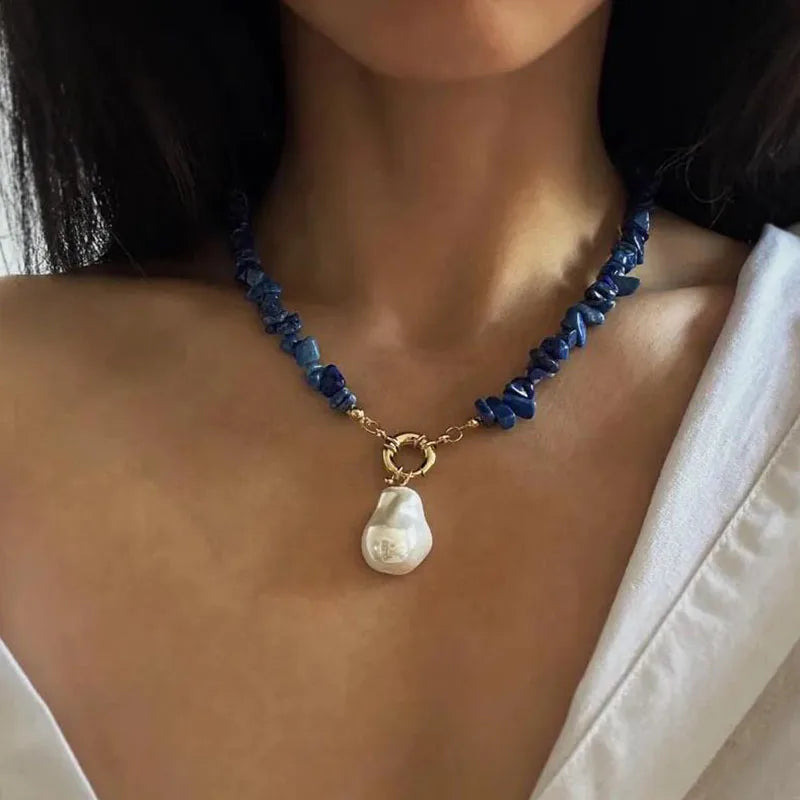 Élégant imiter Barlot perle pendentif collier ras du cou chaîne en pierre naturelle pour les filles bijoux tendance vacances cadeaux de mariage X0294