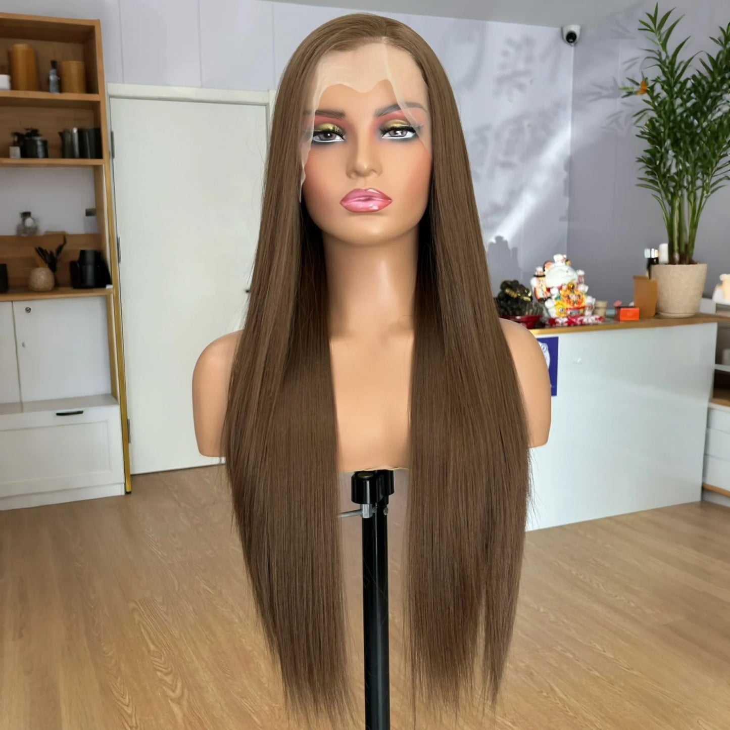 Perruque Lace Front Wig synthétique lisse et soyeuse, marron sarcelle, 13x4, avec raie libre, naturelle, pour femmes, fête quotidienne, Cosplay