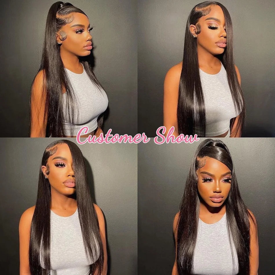 Perruque Lace Frontal Wig 360 naturelle brésilienne lisse, cheveux lisses, 13x6, Transparent, pre-plucked, pour femmes