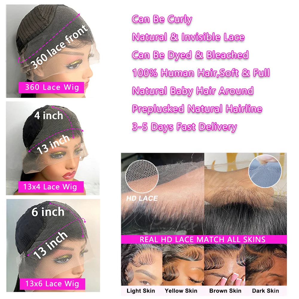 250 densité dentelle avant perruques de cheveux humains brésilien Hd Transparent droit 30 40 pouces 13x6 dentelle avant perruque 360 perruques pour les femmes 4x4
