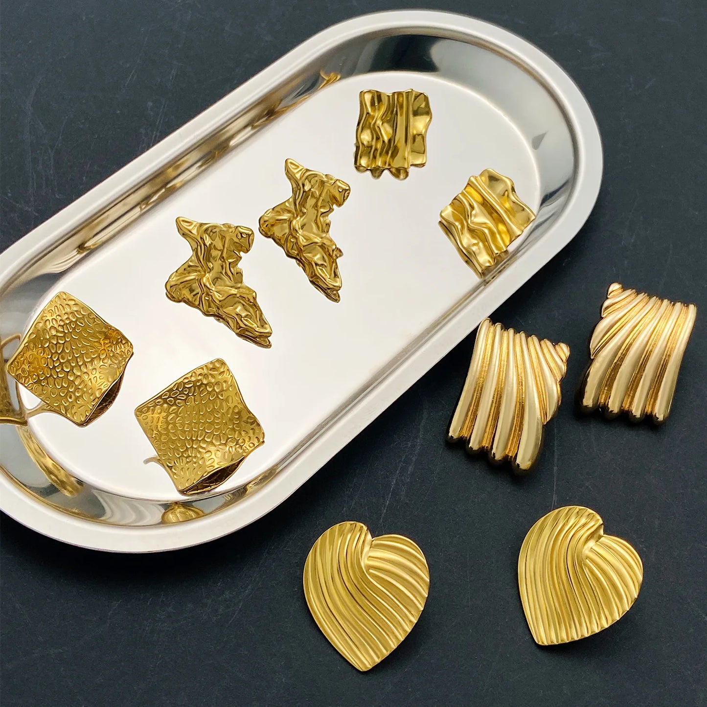 Boucles d'Oreilles en Titane et Acier localité Déformable, Bijoux en Métal, Tendance, Vintage, Rond, Carré, Cœur, pour Femme, Nouvelle Collection 2024