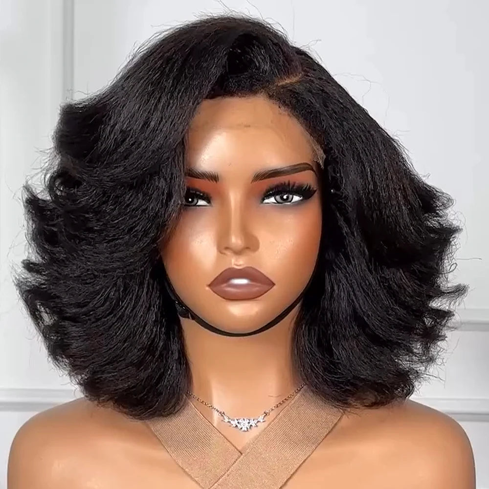 Perruque Bob en cheveux humains raides crépus HD Lace Front 4x4/13x4 de 10-16 pouces, densité 400%, pré-épilée, prête à porter, sans colle, effet Body Wave pour femmes