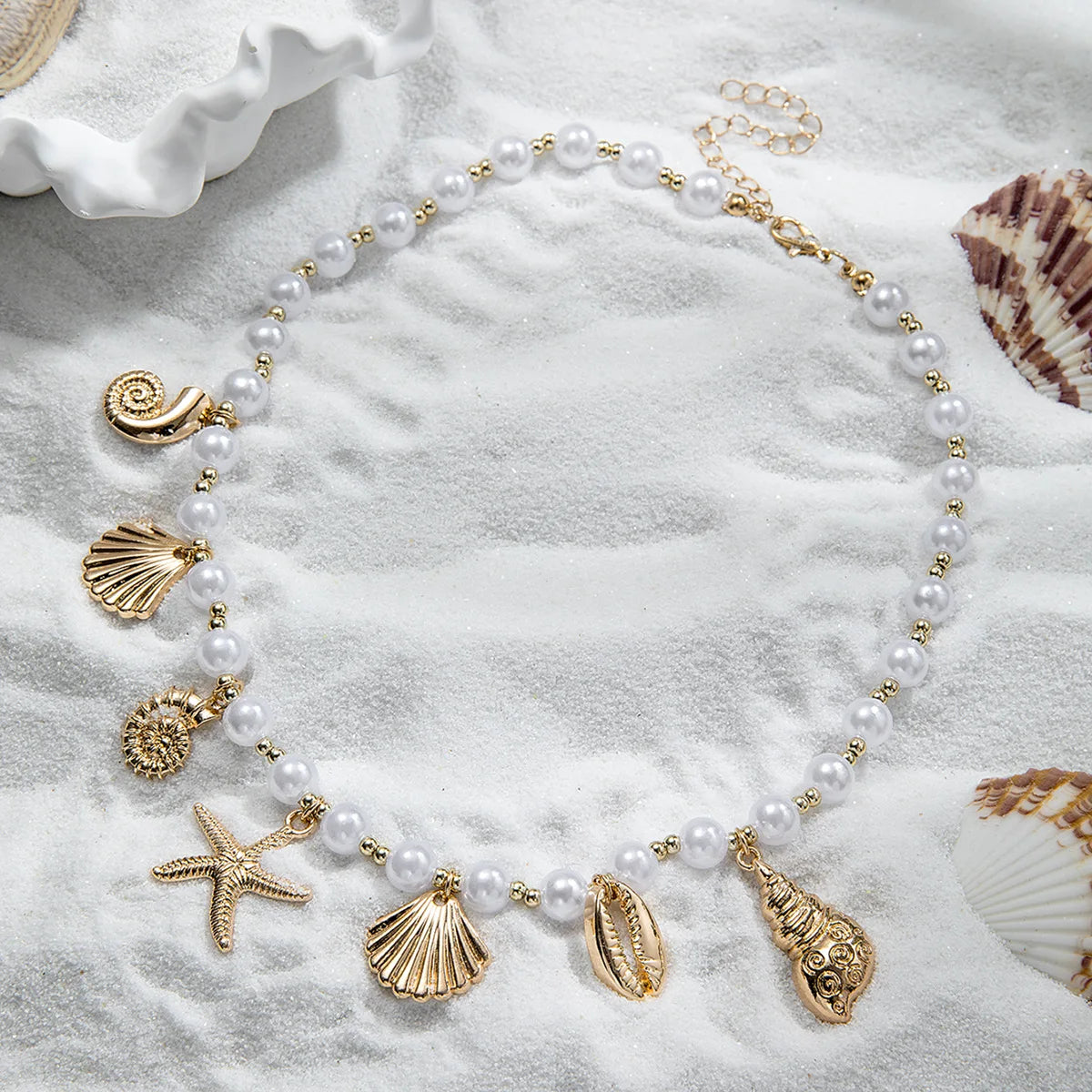 Bohême conque étoile de mer Imitation collier de perles pour les femmes de luxe exquis perlé coquille pendentif collier plage vacances bijoux