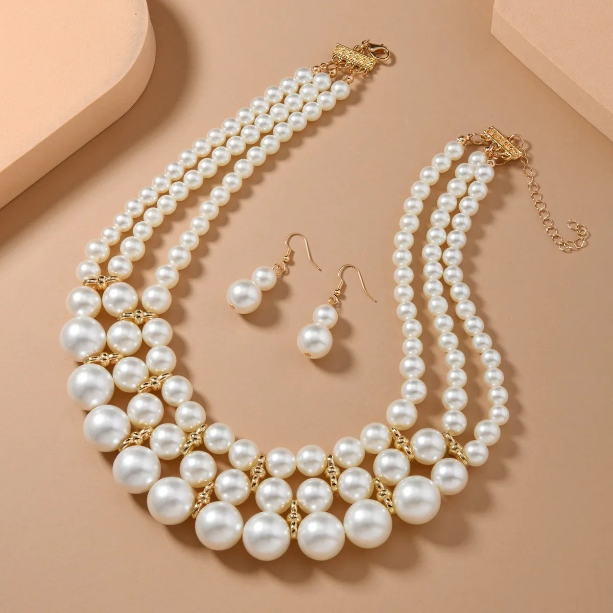 Ensemble de bijoux de mariage pour patients, collier et boucles d'oreilles en perles multicouches, fait à la main, nouvelle mode, accessoires de fête pour femmes, 216.239.