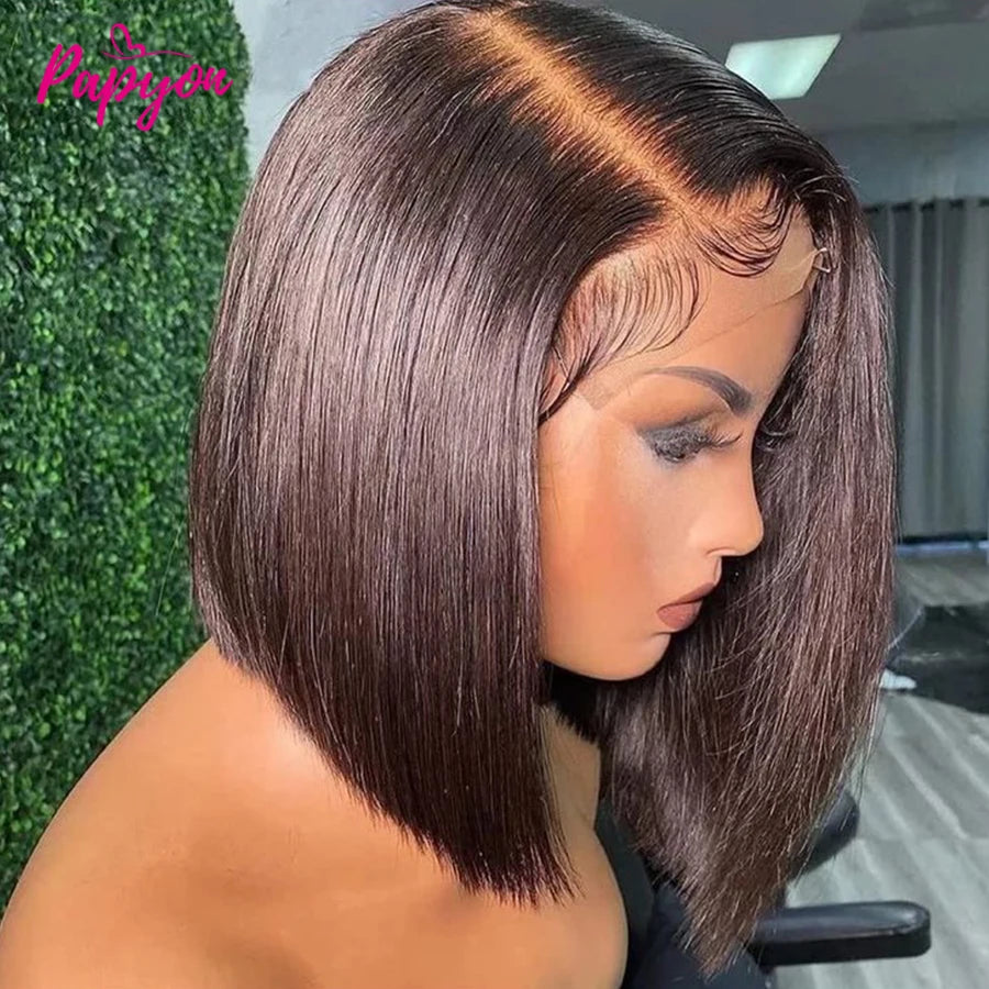 Perruque Courte 13X6 Transparent 15A Bob Wig Perruques Cheveux Humains Wigs Human Hair Cheveux Humain Naturel Droit Human Hair