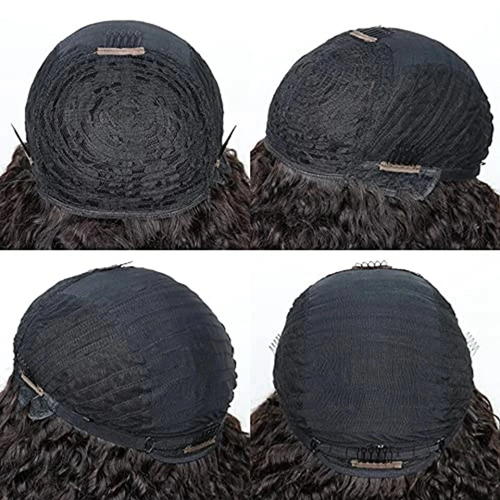 Perruques de cheveux humains Afro crépus bouclés avec frange 200% densité Remy cheveux humains sans colle perruque Afro bouclés frange perruques pour les femmes noires