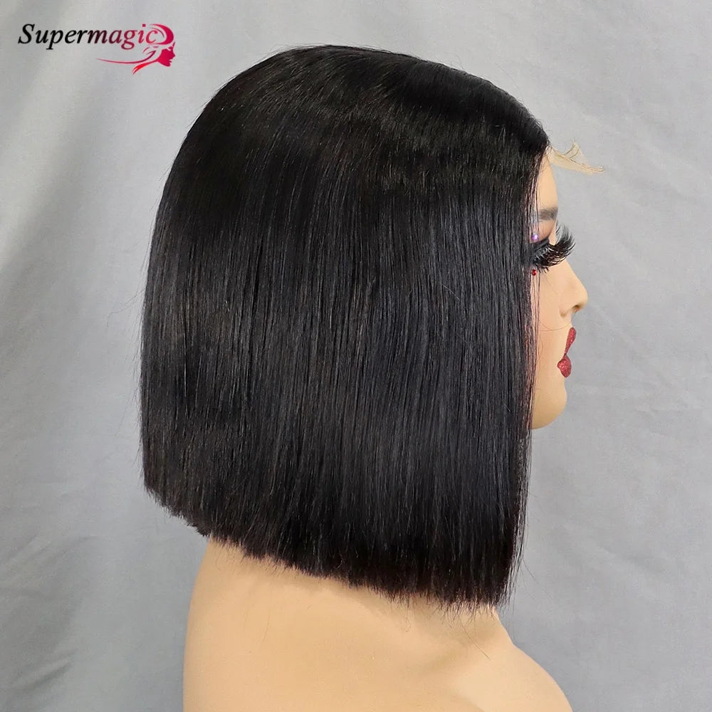 Vietname Super Double os tiré droit 2x6 dentelle fermeture Bob perruque avec 100% cheveux humains Nature noir 300 densité pour les femmes noires