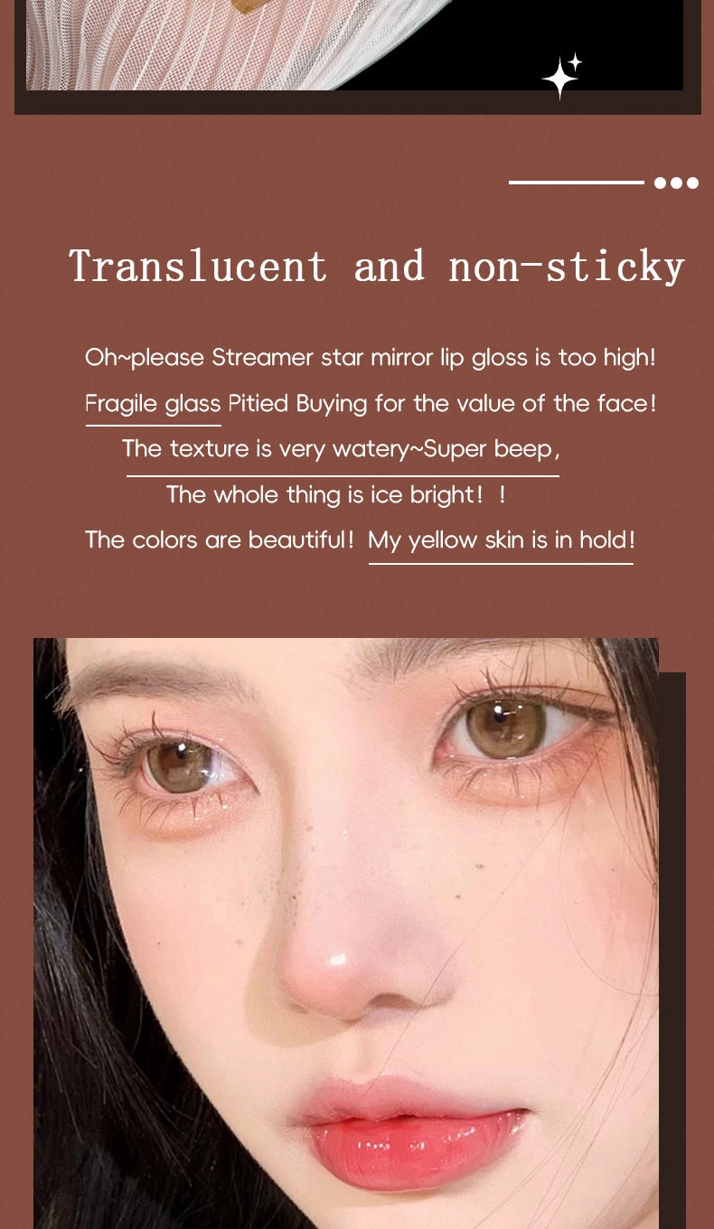 Brillant à lèvres hydratant longue durée, facile à teindre, miroir imperméable, verre d'eau, cosmétiques de couleur transparente