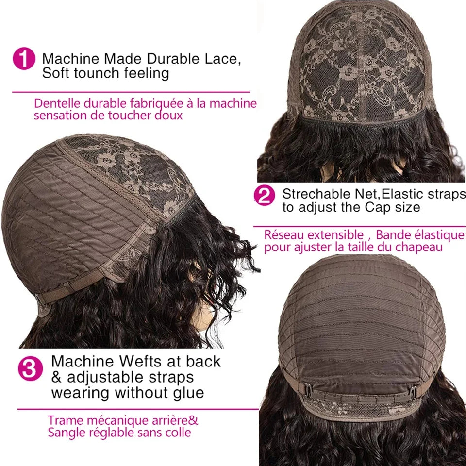 Grande perruque bouclée avec frange cheveux humains courts Afro crépus bouclés perruque couleur marron sans colle pleine Machine faite perruque 250 densité brésilienne