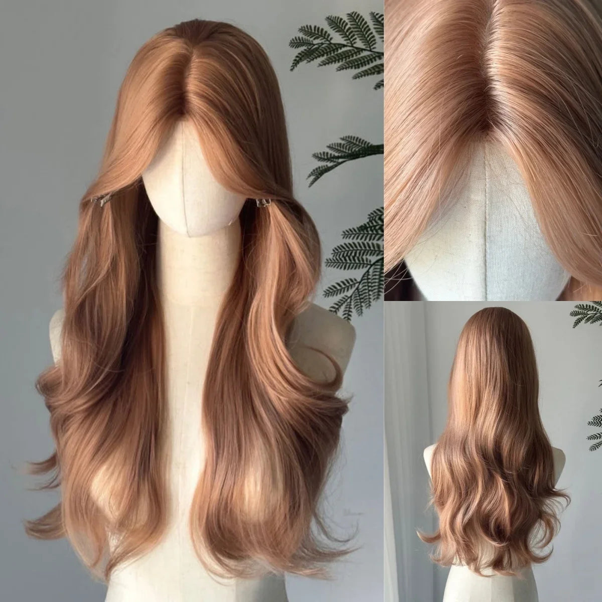 Perruque Lace Front Wig synthétique Blonde Champagne, corps Long, perruques brunes ondulées pour usage quotidien, bandeau Lolita Cosplay 가Perruque Femme