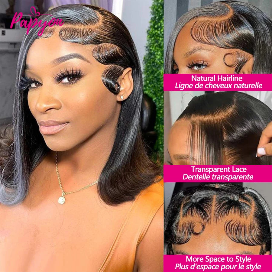 Perruque Courte 13X6 Transparent 15A Bob Wig Perruques Cheveux Humains Wigs Human Hair Cheveux Humain Naturel Droit Human Hair