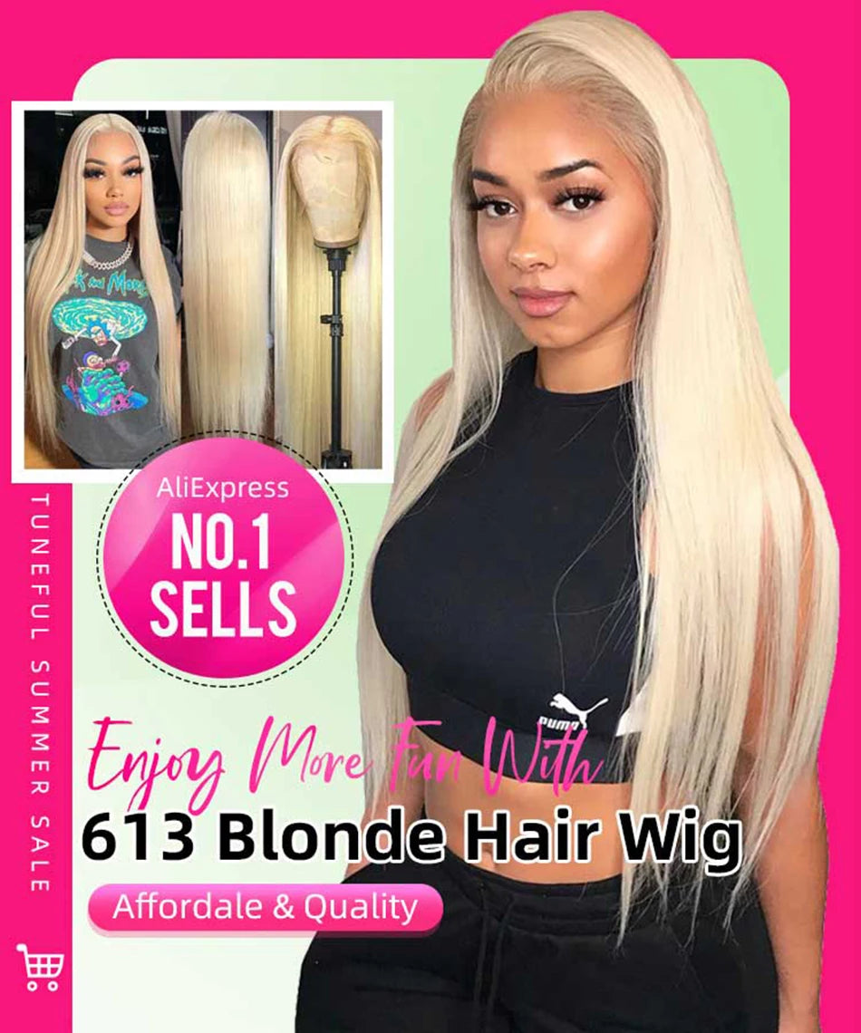 13x6 HD Transparent 613 Blonde dentelle frontale perruques de cheveux humains brésilien droite dentelle avant perruques de cheveux humains peuvent être teintes n'importe quelle couleur