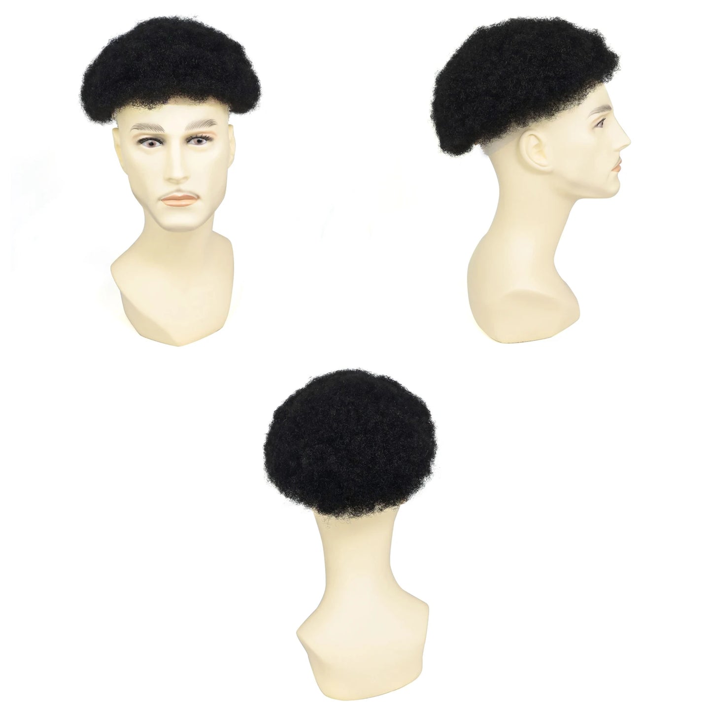 Toupet Afro Curl pour hommes, postiche 100% humaine réelle, 8x10 pouces, 1B, noir naturel, Base Multiple, système capillaire léger et respirant