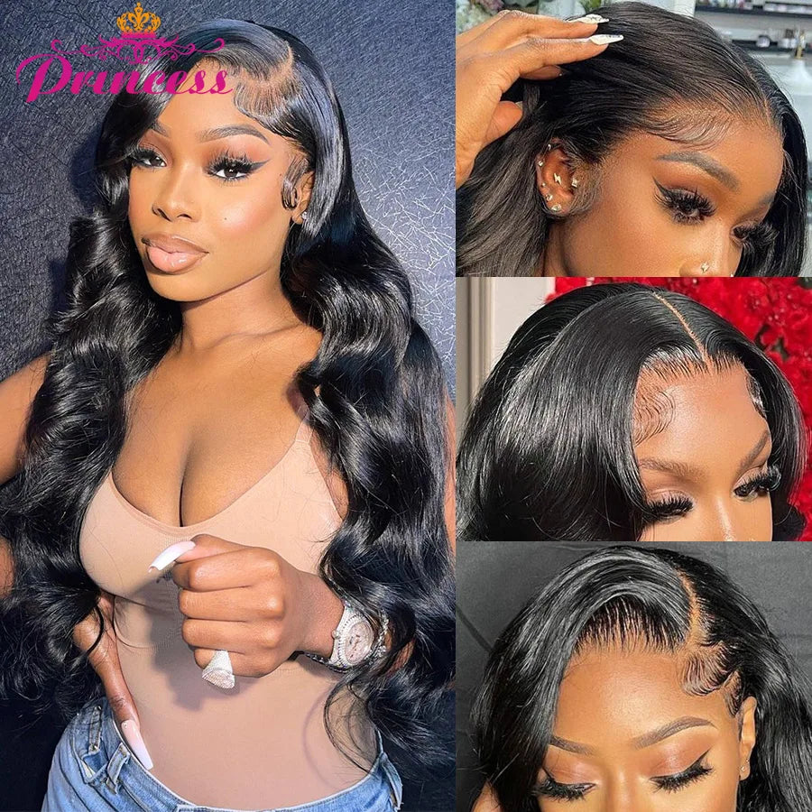Perruque Lace Frontal Wig Body Wave naturelle – Princess Hair, cheveux 100% humains, 13x4, Lace Transparent, perruque Lace Front Wig, pour femmes