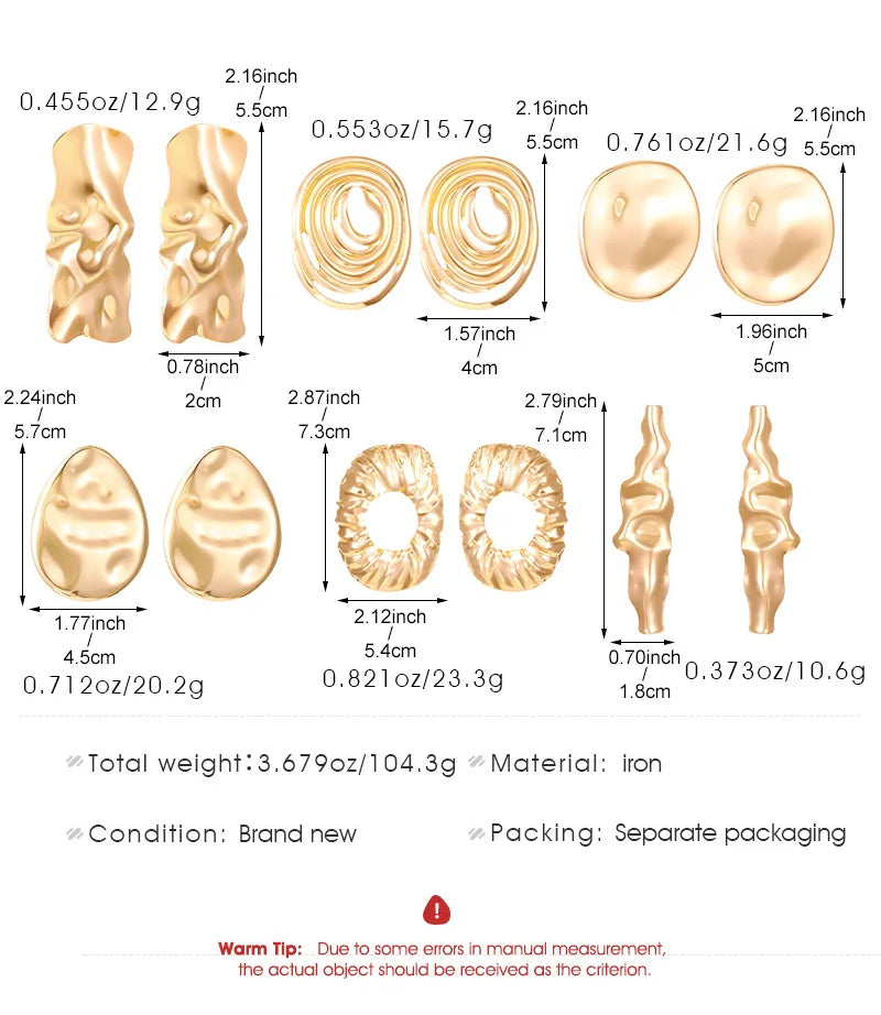 Boucles d'oreilles ovales en forme de cœur en or exagéré pour femme, boucle d'oreille en métal, bijoux géométriques déformés irréguliers, tendance 2025