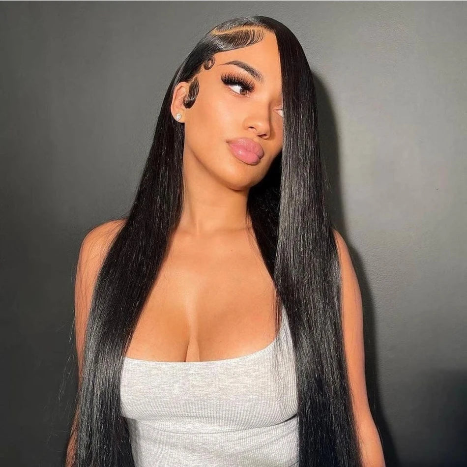 Perruque Lace Frontal Wig 360 naturelle brésilienne lisse, cheveux lisses, 13x6, Transparent, pre-plucked, pour femmes