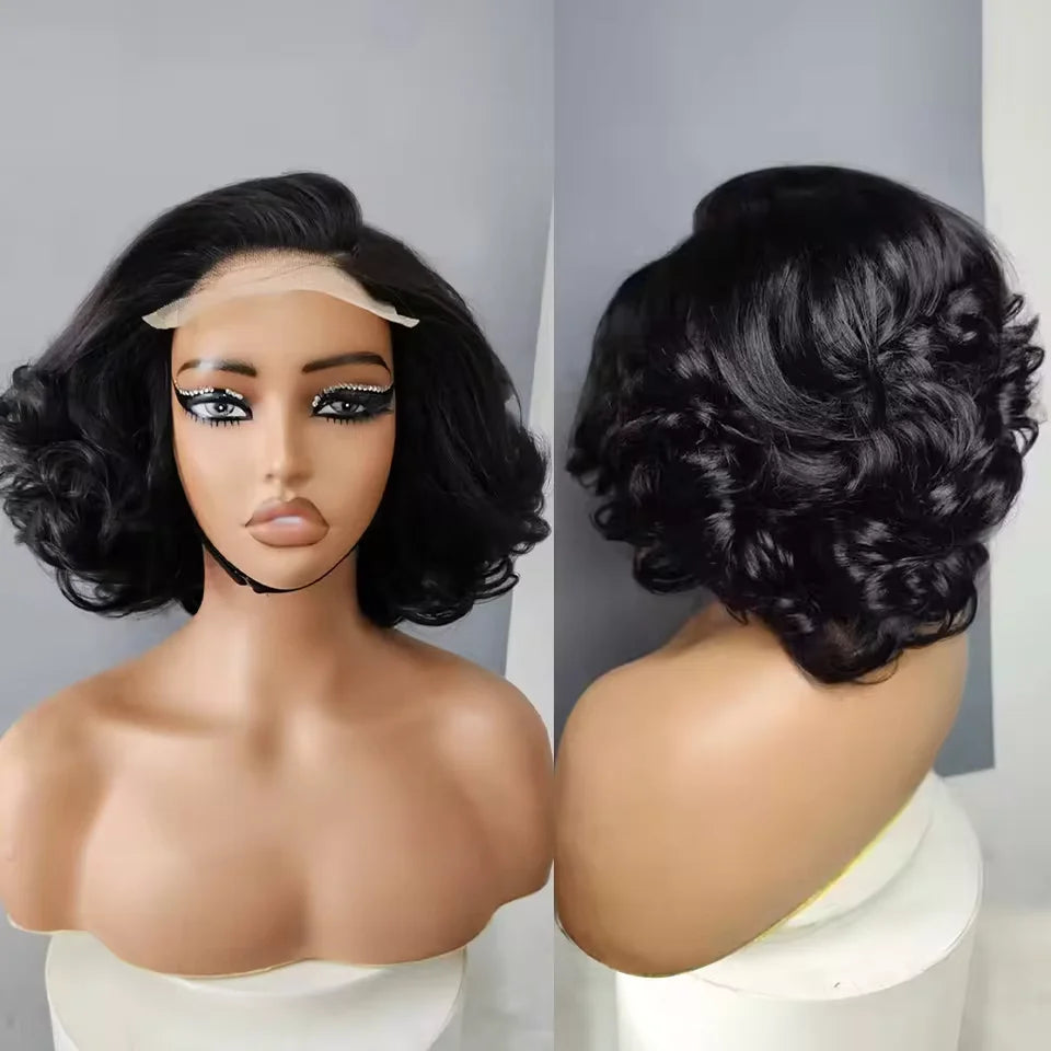 Perruque Super Haute Densité Bouclée Effet Œuf 100% Cheveux Humains Brésiliens, Perruque Frontale en Dentelle 13x4, Perruque Bob Courte Attrayante, Perruques en Dentelle Transparente