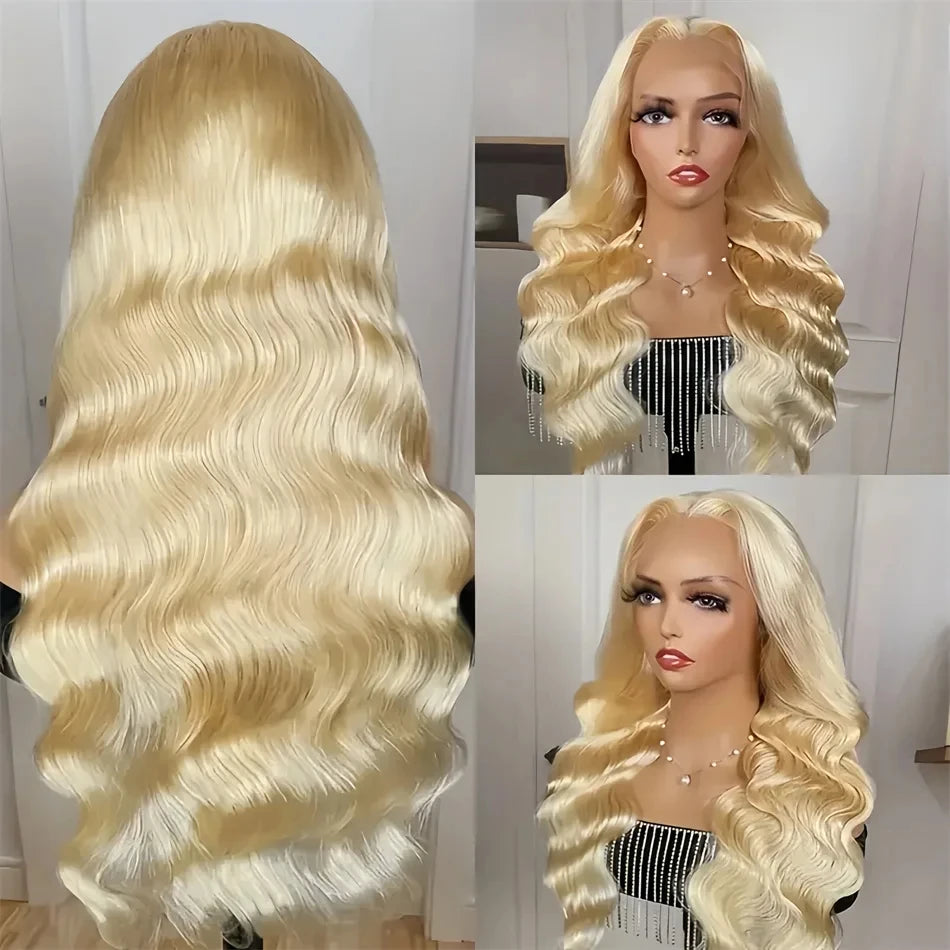 Perruque frontale en dentelle HD 613, 13x6, cheveux humains ondulés, brésiliens, densité 220, pré-épilée, blonde, dentelle transparente, 30 pouces