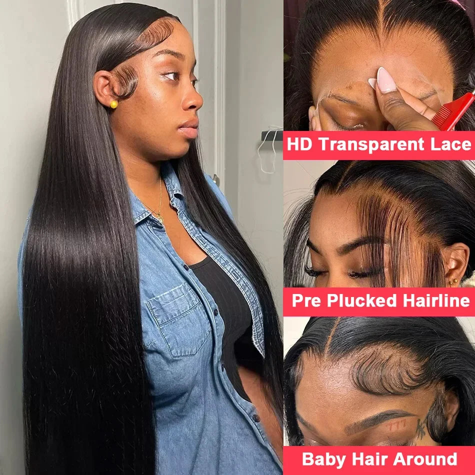 13x6 HD Transparent Lace Frontal Human Hair Wig Straight Hair 30 32 Inch 13x4 Lace Frontal Wig PrePlucked For Women Cikana