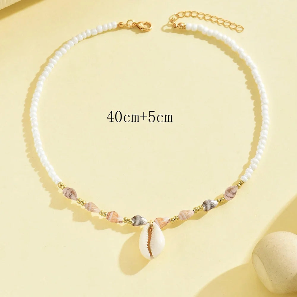 Collier de perles de coquillage naturel à la mode, pendentif en coquillage, bijoux inspirés de l'océan, ras du cou, adapté aux femmes, fête de vacances quotidienne