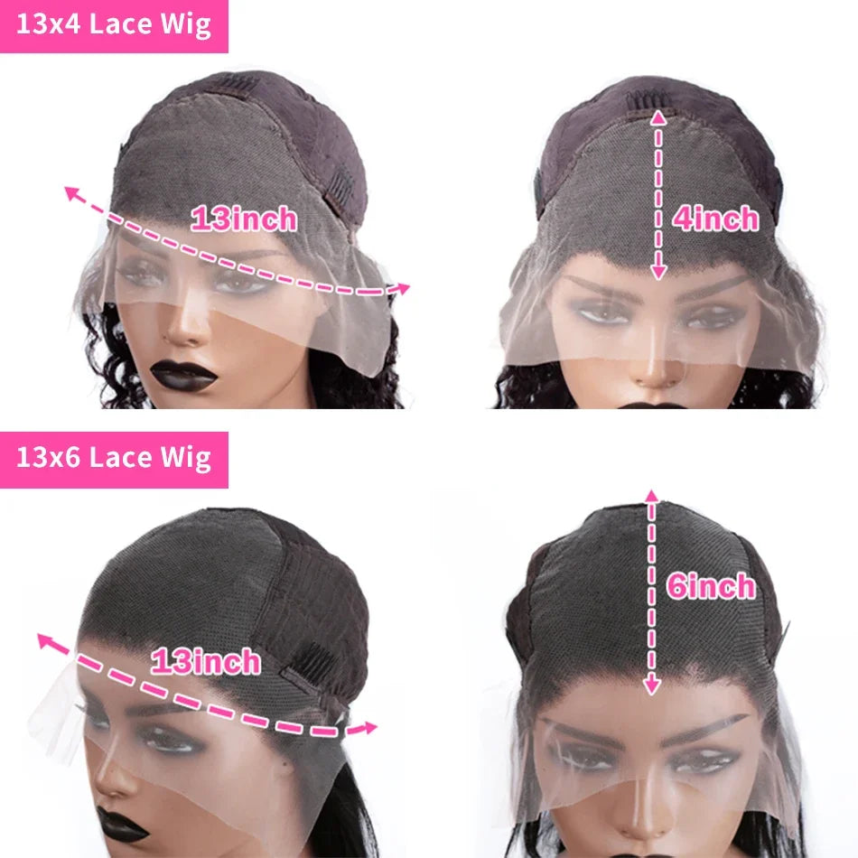 Perruque Lace Frontal Wig naturelle bouclée, cheveux humains, Deep Wave, Transparent HD, 5x5, sans colle, pre-plucked, 13x6, eau, 30 40 pouces