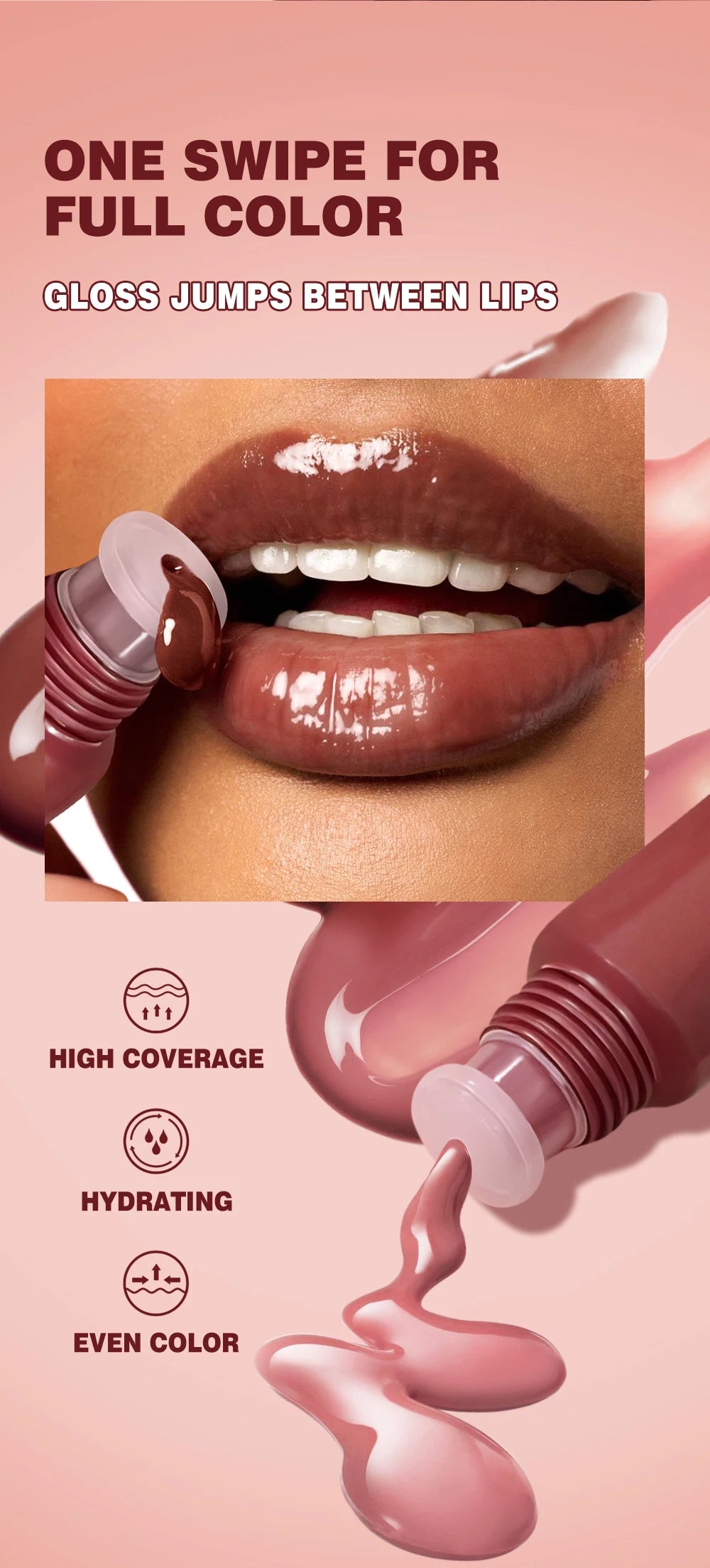 Brillant à lèvres repulpant marron nu, huile hydratante colorée, teinte transparente, Tube souple, maquillage, beauté, soins pour les lèvres, 12g