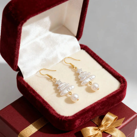 Boucles d'oreilles pendantes en Imitation de perles pour femmes, élégantes, flocon de neige, cloche délicate, boîte-cadeau, boule de fourrure, clou pour filles, accessoire de bijoux de fête