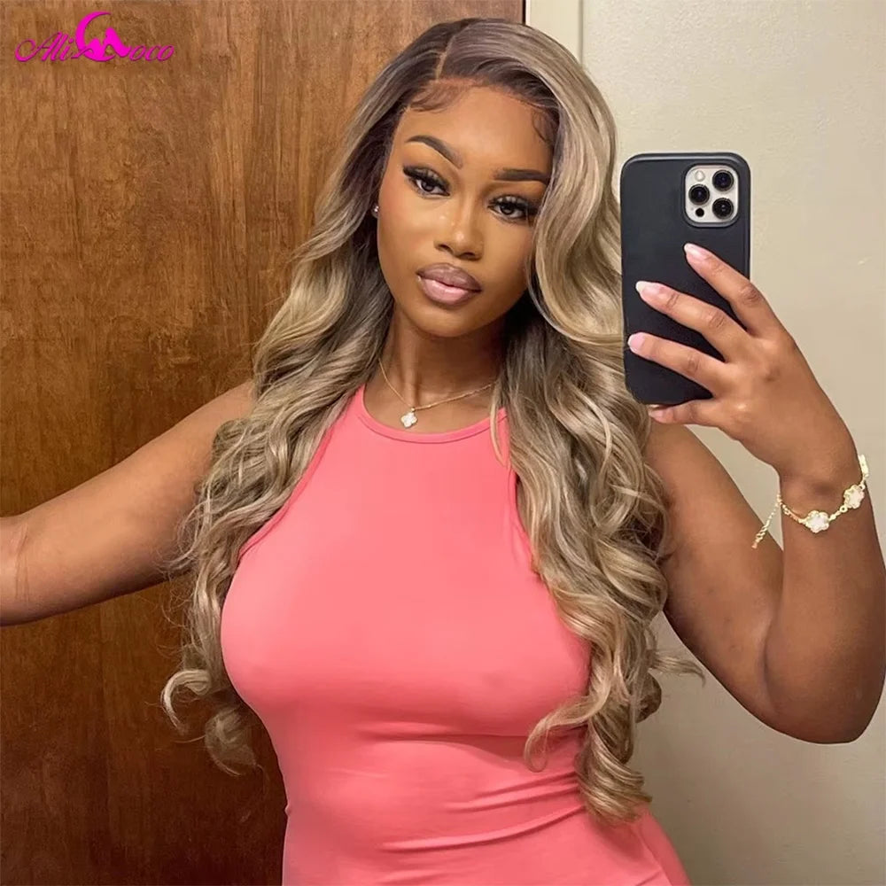 13X6 Ombre Blonde couleur frontale perruque cheveux humains pour les femmes Transparent 13X6 dentelle avant perruque de cheveux humains avec racine foncée pré plumée