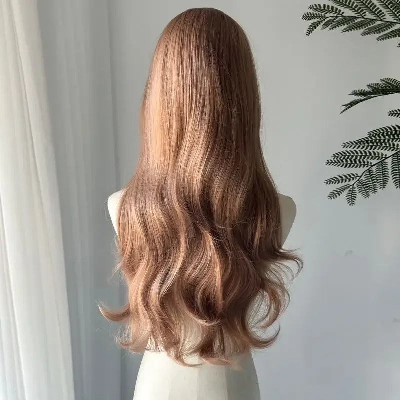 Perruque Lace Front Wig synthétique Blonde Champagne, corps Long, perruques brunes ondulées pour usage quotidien, bandeau Lolita Cosplay 가Perruque Femme