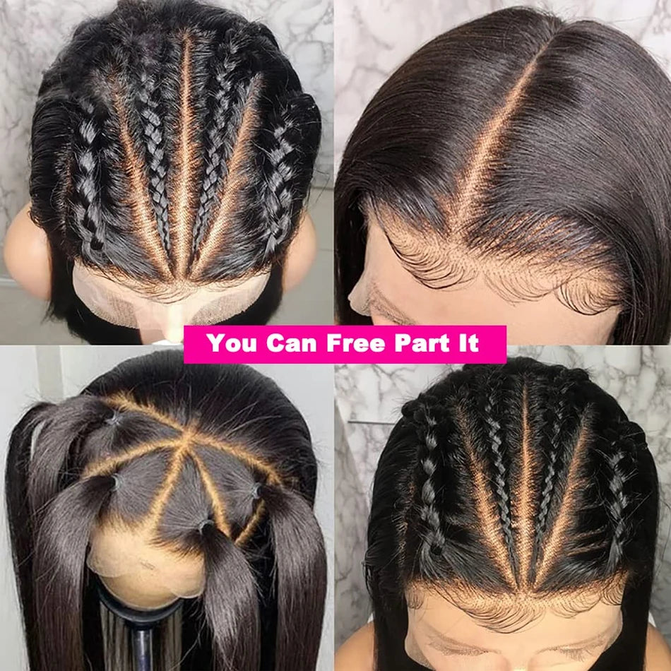 Wear And Go sans colle HD Transparent perruques cheveux humains dentelle frontale brésilienne droite prêt à porter 13X4 dentelle frontale perruque 32 pouces