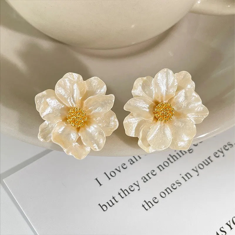 LATS exagérer couleur or grande fleur boucles d'oreilles pour les femmes personnalité mode oreille crochet métal charme bijoux accessoires cadeaux