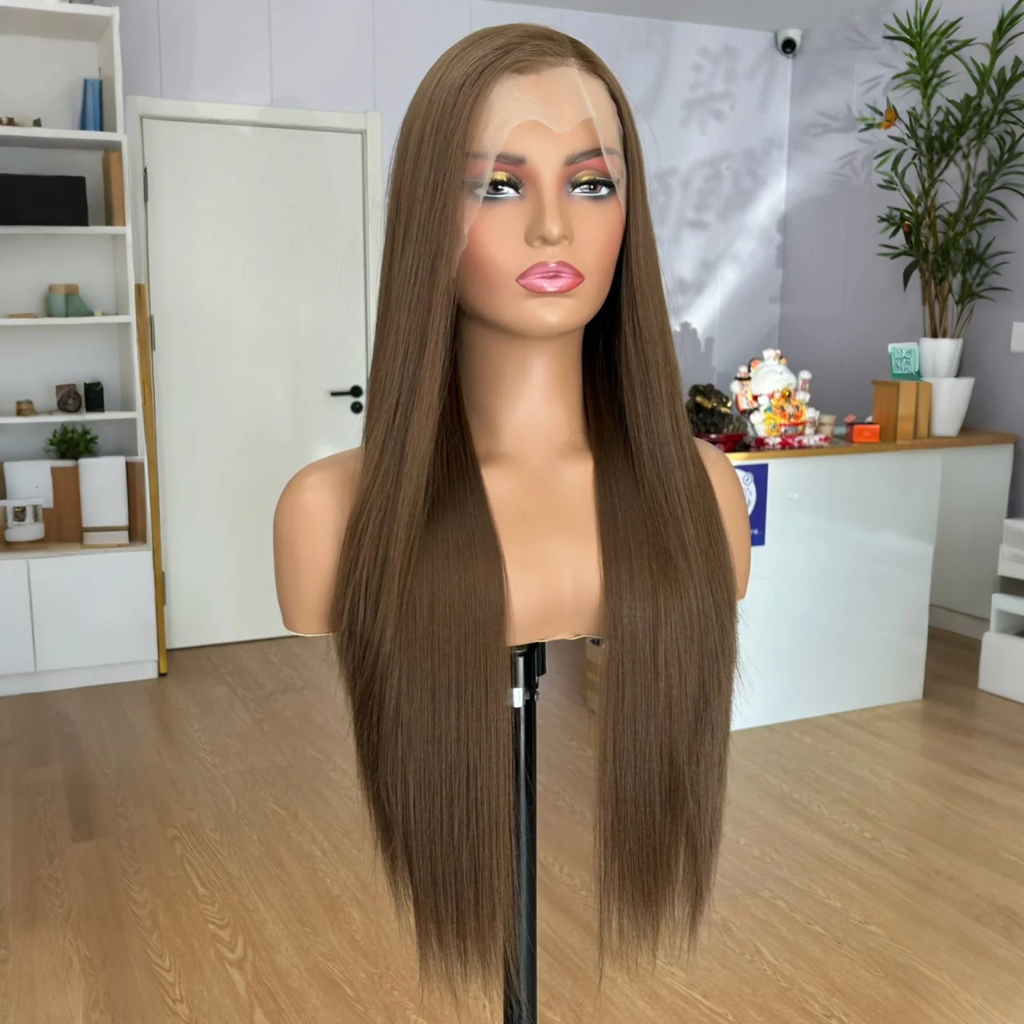 Perruque Lace Front Wig synthétique lisse et soyeuse, marron sarcelle, 13x4, avec raie libre, naturelle, pour femmes, fête quotidienne, Cosplay