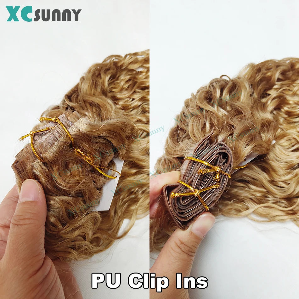 Extensions de Cheveux Humains Bouclés à réinitialisation en PU pour Femme, Sans Couture, 27 Blonde