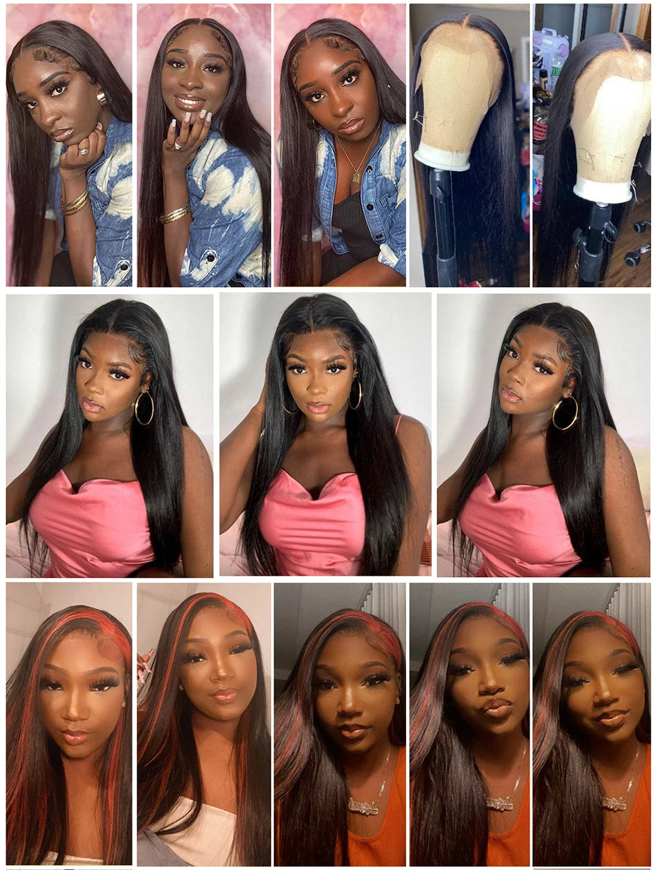 Perruque 13x4 en cheveux humains, dentelle frontale HD transparente, pré-plumée et sans colle, effet naturel et élégant