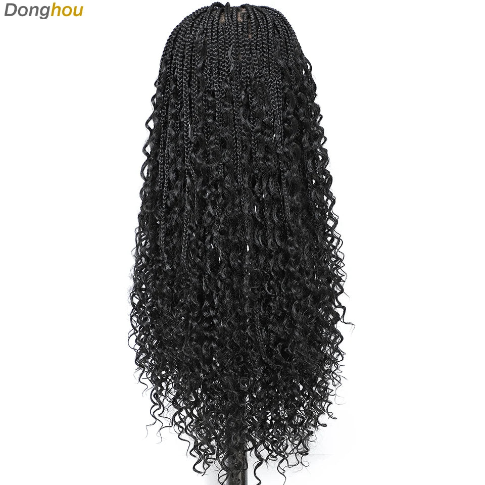 Perruque tressée Boho sans nœuds pour femmes noires, couleurs ombrées 1B/T30, style boîte bohème, tresses africaines naturelles