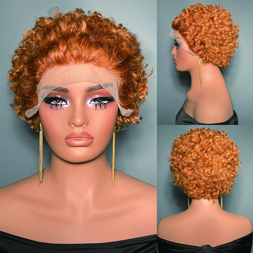 Perruque courte bouclée transparente dentelle avant perruque de cheveux humains coupe lutin perruques brésilien vague d'eau perruques de cheveux humains pour les femmes