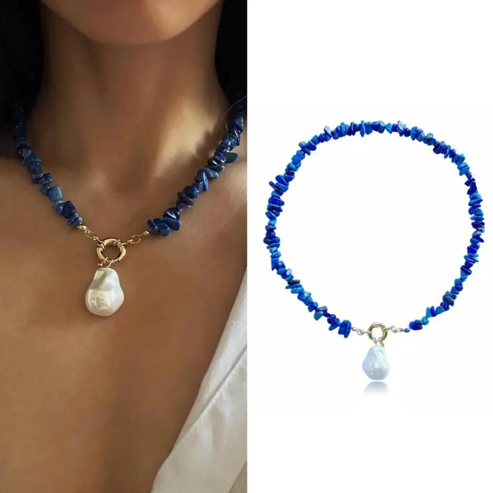 Élégant imiter Barlot perle pendentif collier ras du cou chaîne en pierre naturelle pour les filles bijoux tendance vacances cadeaux de mariage X0294