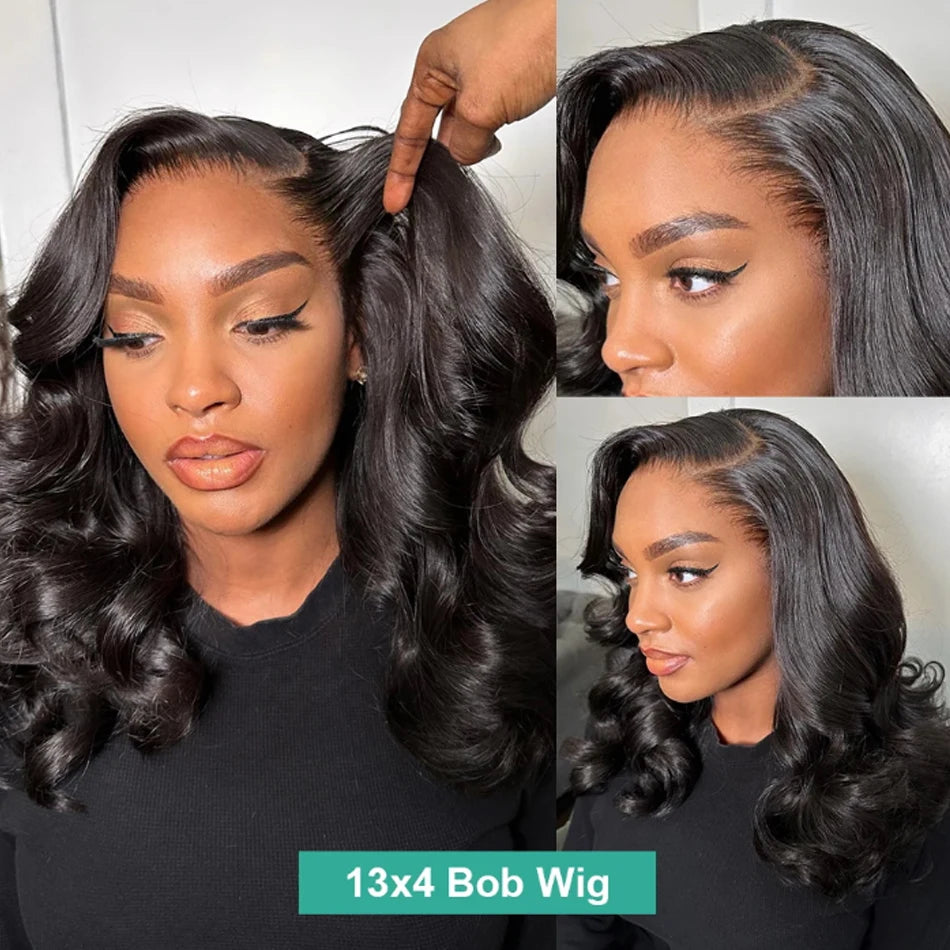 Perruque Bob Body Wave sans colle péruvienne dentelle frontale prête à porter Perruques de Cheveux humains NaturalColor Perruques Cheveux Humain Wear And Go