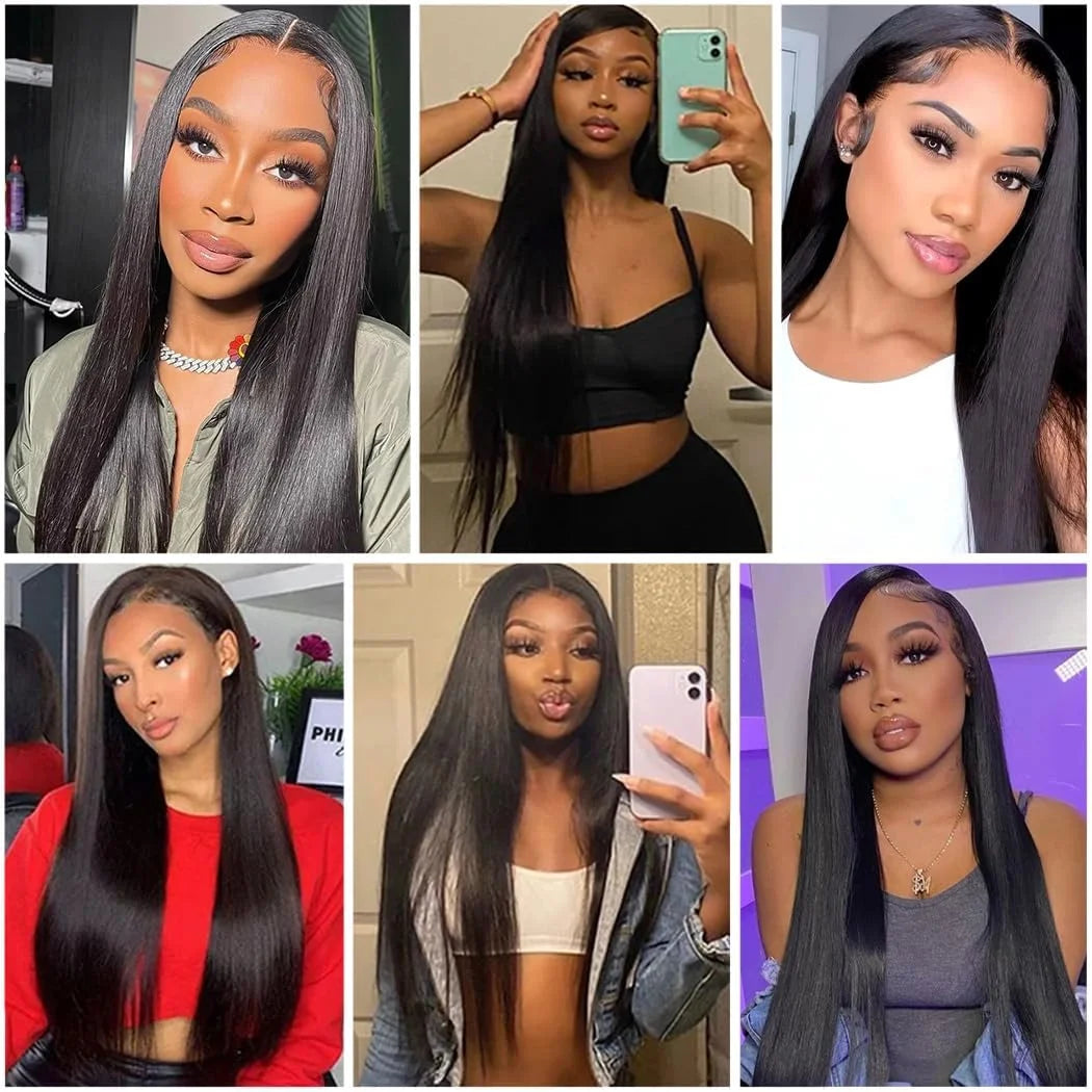 Perruque Lace Frontal Wig sans colle naturelle, cheveux lisses, 13x6, 30 32 pouces, 13x4, pre-plucked, 5x5, pour femmes